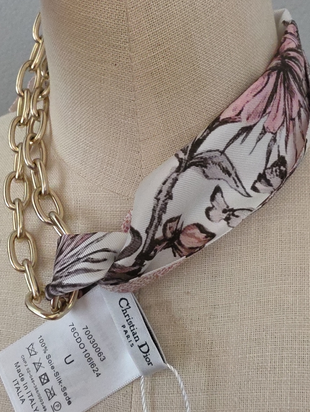 Dior Pink & White Floral Silk Necklace